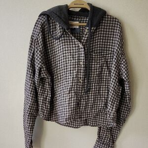 American Eagle Plaid Button-Up Shirt with Hood Size S